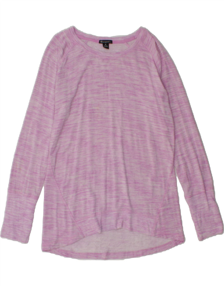 CHAMPION Womens Sweatshirt Jumper UK 14 Medium Pink Pinstripe Rayon Vintage Champion and Second-Hand Champion from Messina Hembry 