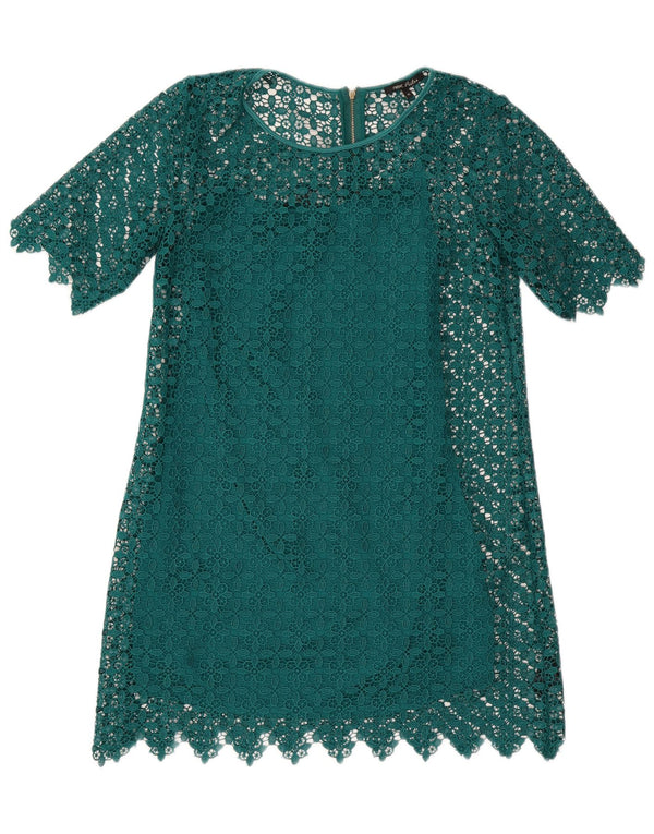 Next Womens Petites Lace Shift Dress UK 12 Medium Green Geometric Polyester