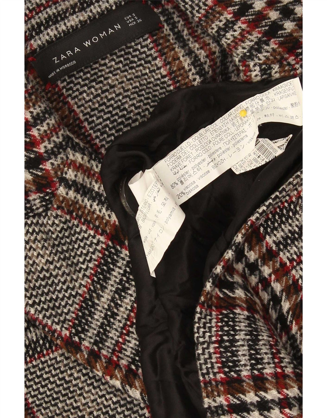 Zara Dame Oversized Overfrakke UK 10 Small Grey Plaid Viscose
