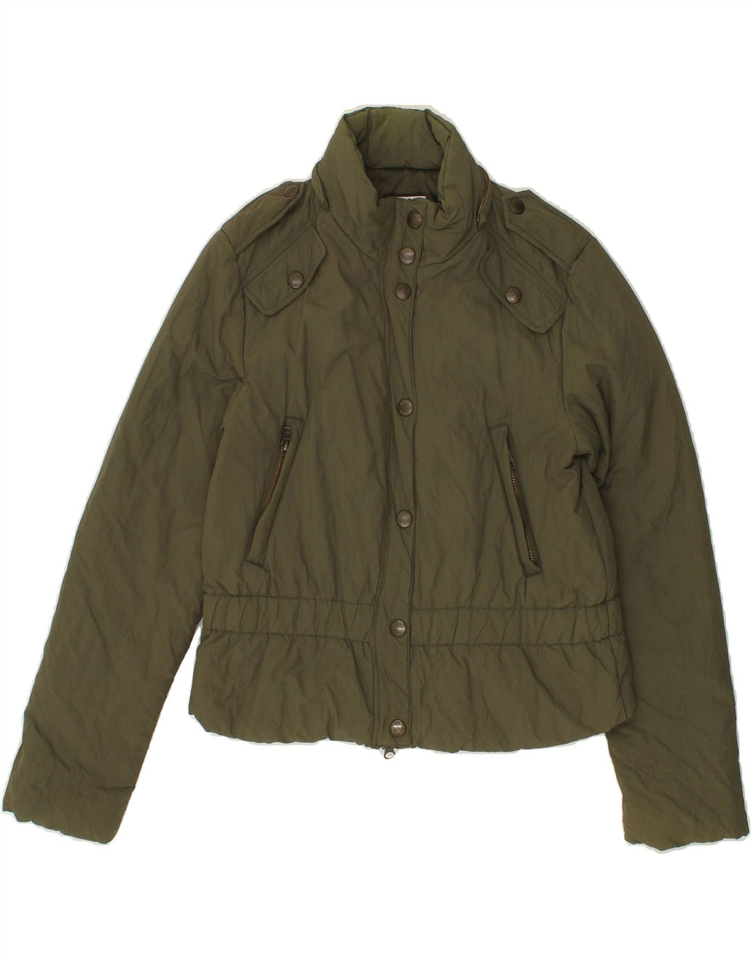MOSCHINO Womens Military Jacket UK 10 Small Khaki Polyamide Vintage Moschino and Second-Hand Moschino from Messina Hembry 