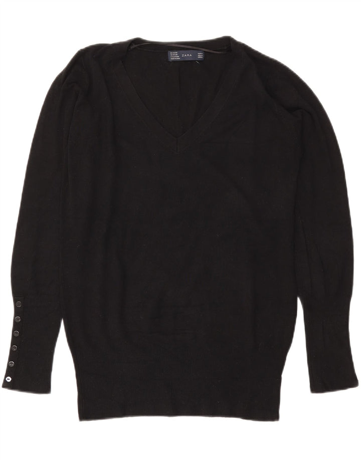 Zara Dame V-hals sweater UK 14 Medium Sort Rayon