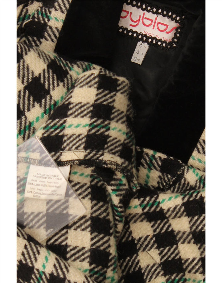 Byblos Womens Open Overcoat IT 42 Medium Black Check Wool