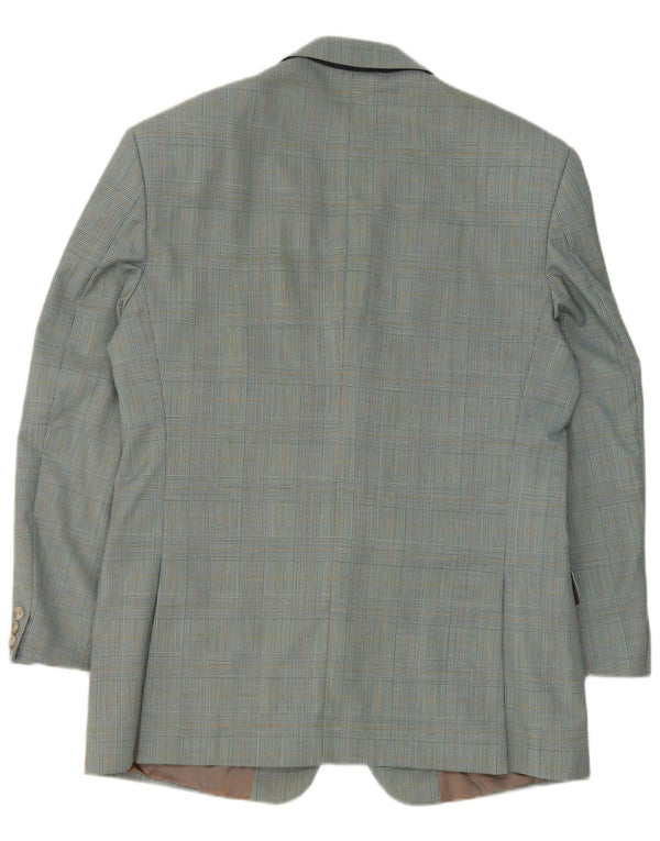 vintage Mens 2 Bouton Blazer Veste IT 50 Grand Bleu Check Virgin Wool