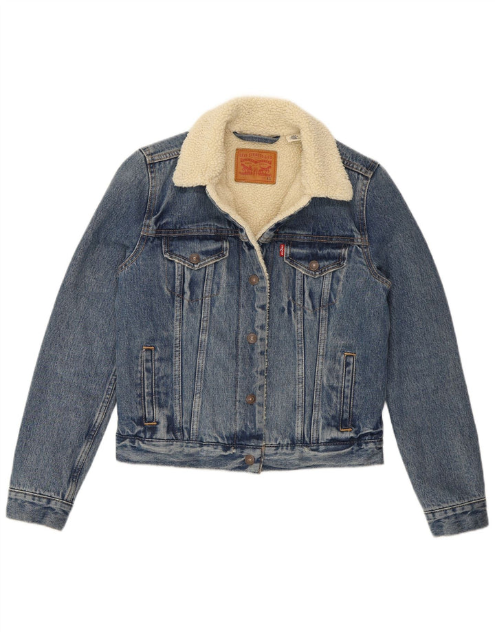 Levi's Womens Denim Sherpa Jacket UK 6 XS Blue Cotton