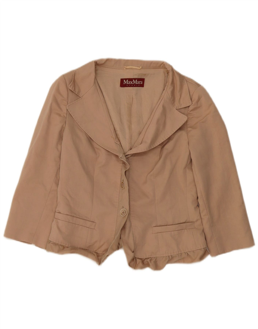 Max Mara Womens Crop 3 Button Blazer Jacket UK 12 Medium Beige Wool