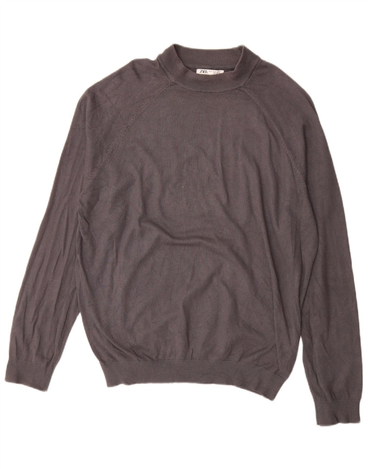 Zara Mens Crew Neck Jumper Sweater Medium Grey Viscose