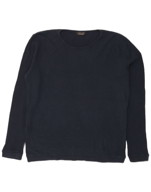 Męski sweter z dekoltem w łódkę Zara, średni granatowy