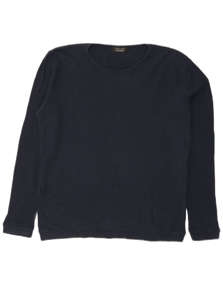 Męski sweter z dekoltem w łódkę Zara, średni granatowy