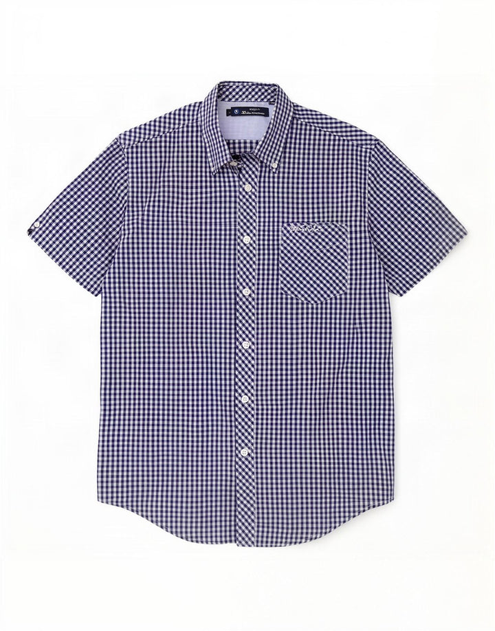 Ben Sherman Mens Short Sleeve Shirt Medium Navy Blue Gingham Cotton