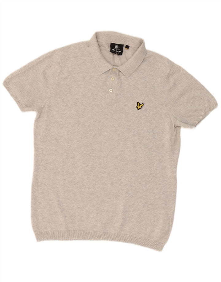 LYLE & SCOTT Suéter masculino de manga curta com gola polo e algodão cinza grande