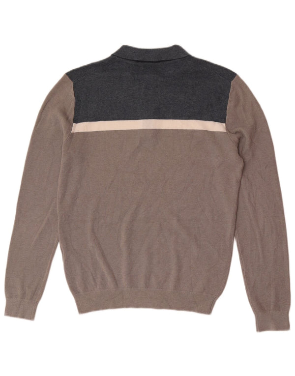 Reiss Mens Polo Neck Jumper Sweater Small Grey Colourblock Viscose