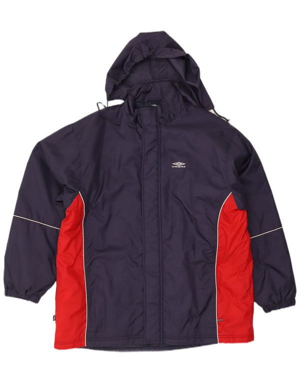 Męski płaszcz wiatrówkowy z kapturem Umbro UK 42 XL, granatowy, nylon w blokach kolorów