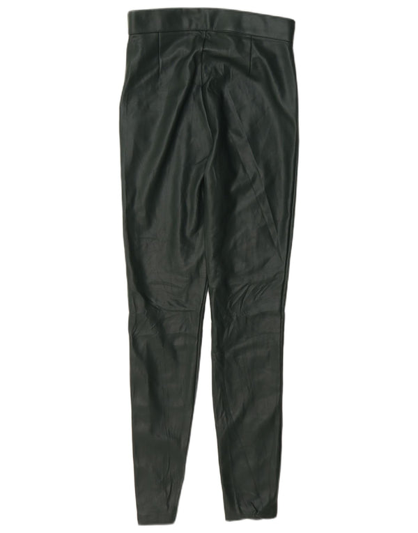 Zara Pantalon skinny en simili cuir pour femme XS W24 L28 Vert Polyester