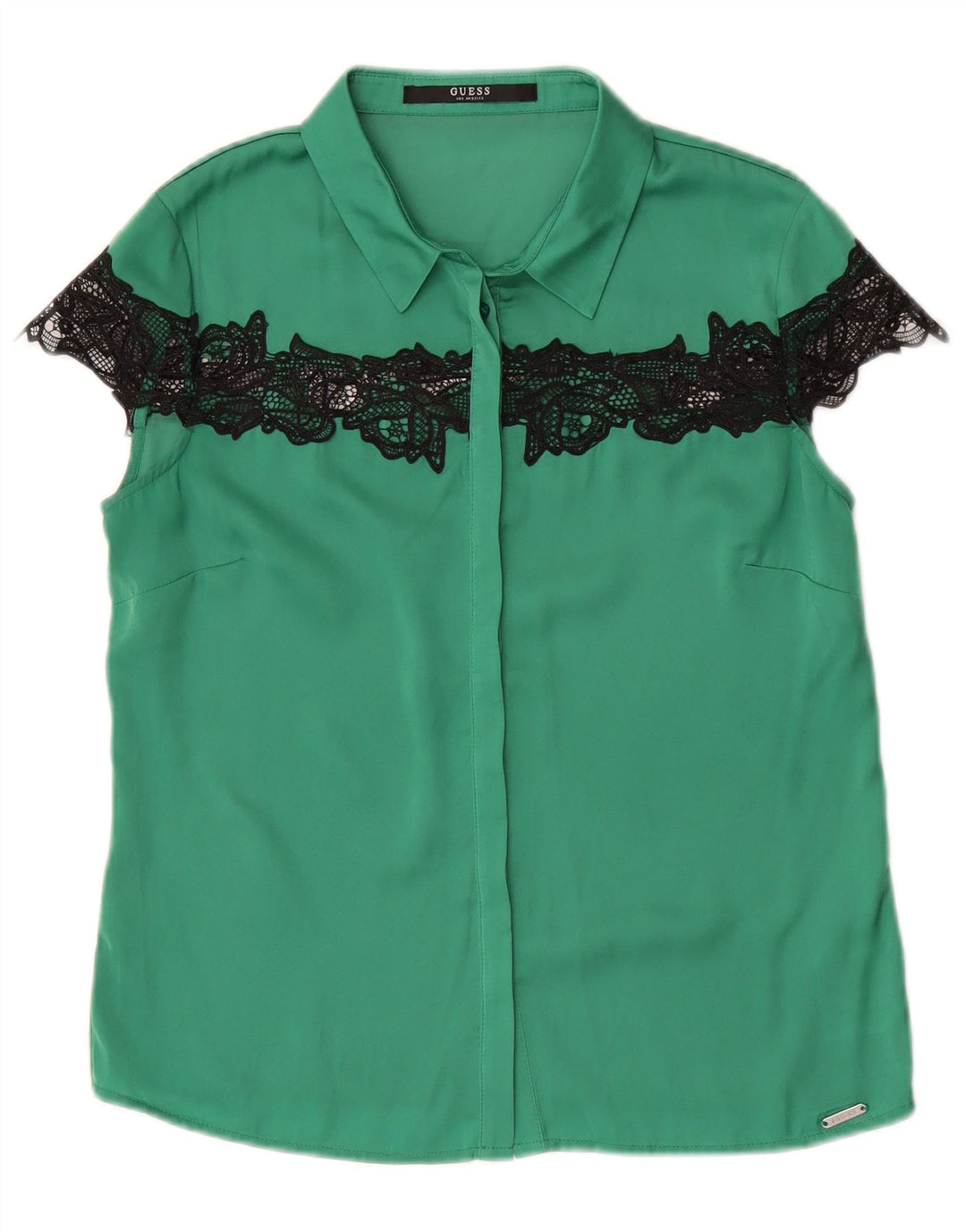 Guess Womens Short Sleeve Shirt Blouse UK 10 Small Green Polyester