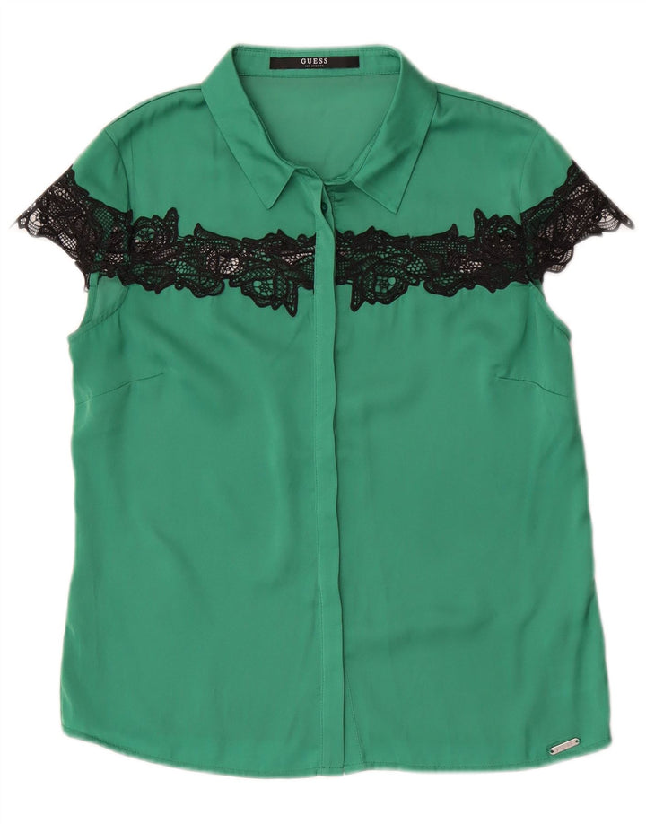 Guess Womens Short Sleeve Shirt Blouse UK 10 Small Green Polyester