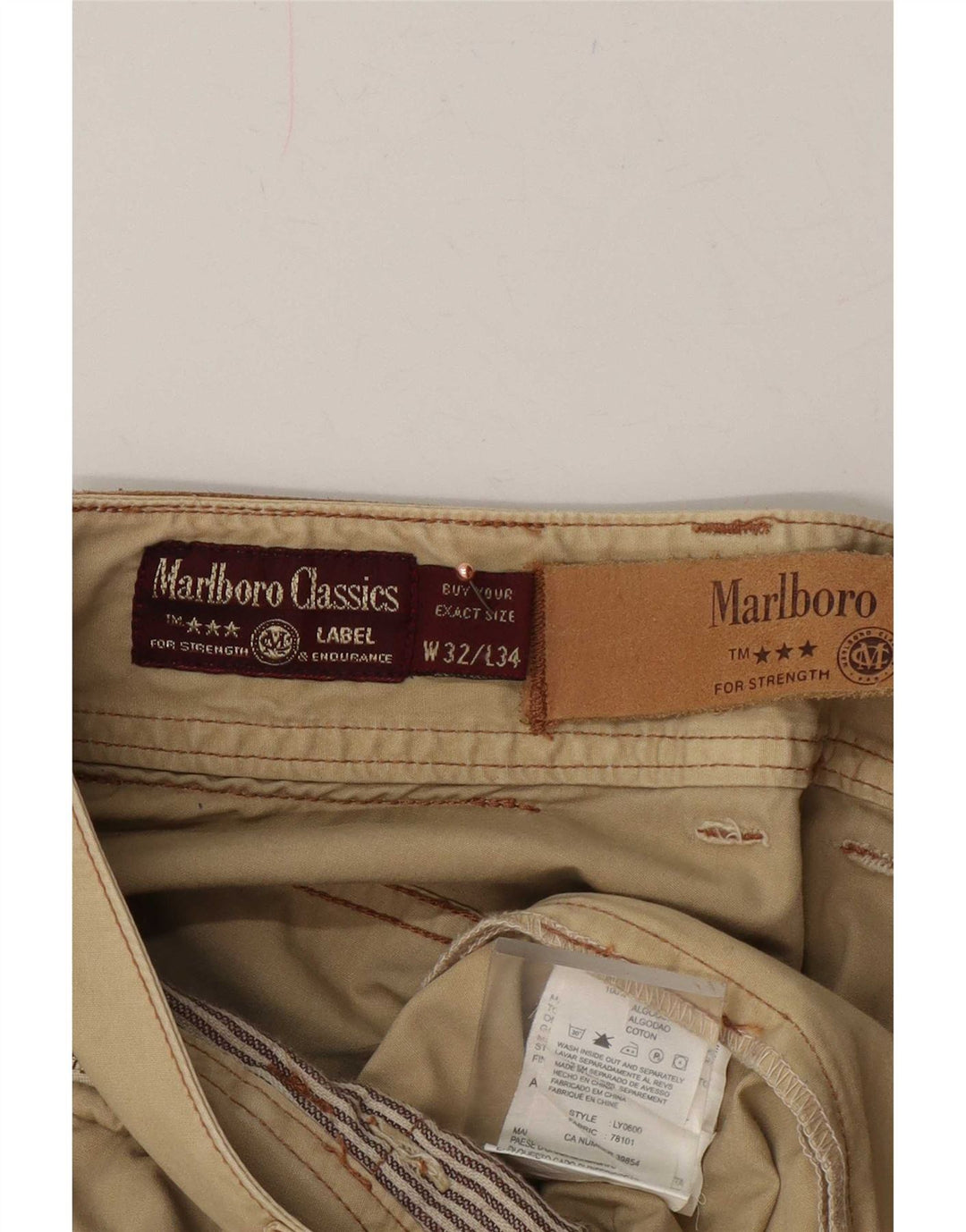 Marlboro Classics Mens Straight Cargo Trousers W32 L34 Khaki Cotton