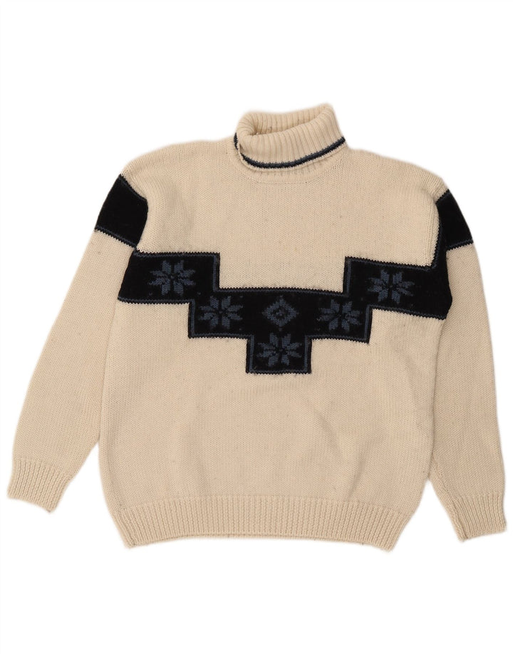 Knock Out Maglione da uomo con collo alto e maglione in lana color block bianco medio