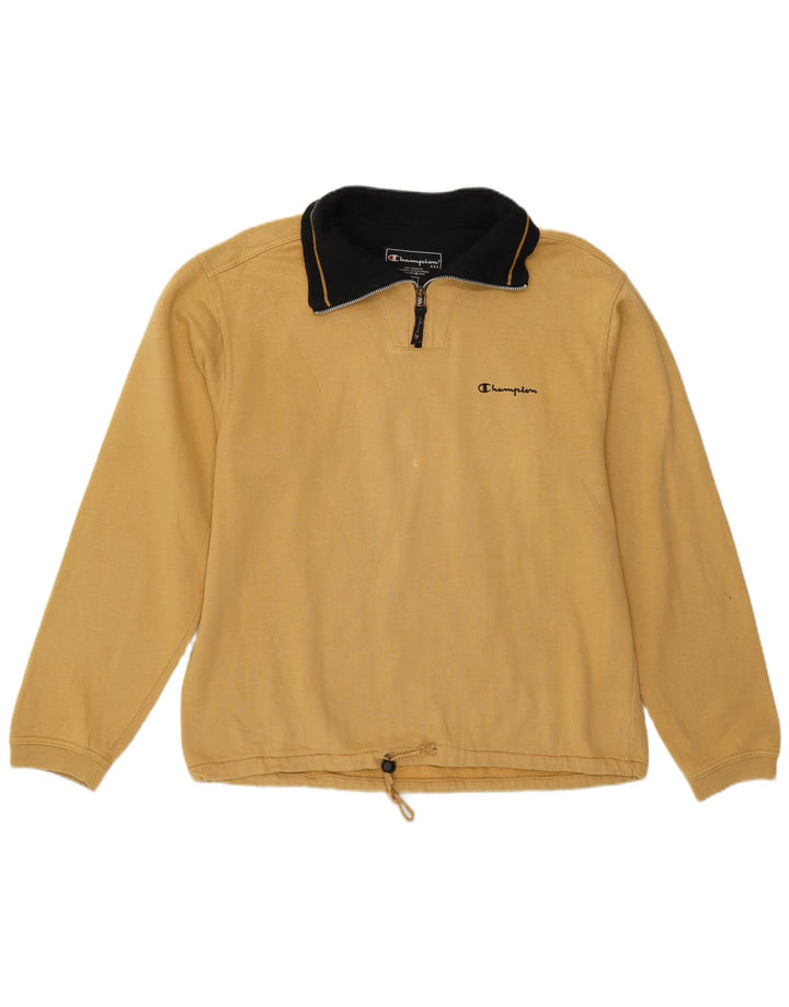 CHAMPION Mens Zip Neck Sweatshirt Jumper Large Beige Cotton
