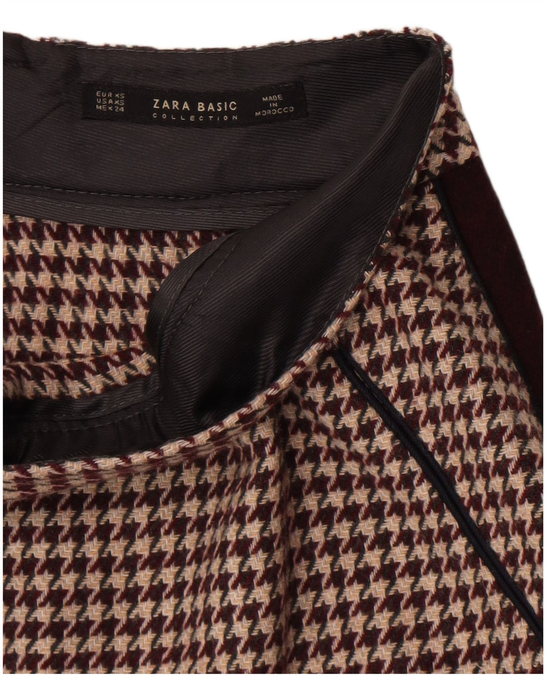 Zara Womens Mini Skirt XS W24  Burgundy Houndstooth