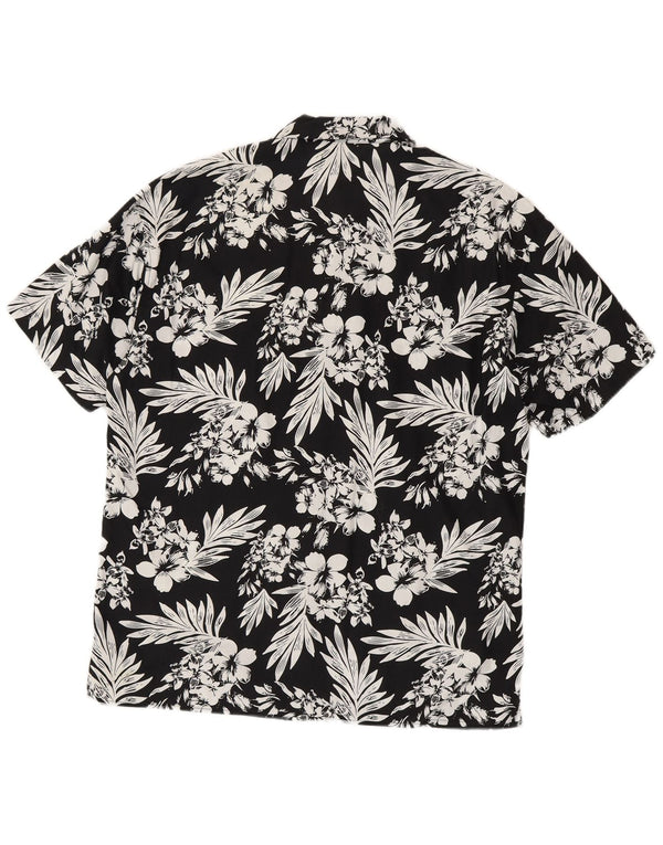 Jack & Jones Mens Short Sleeve Shirt Large Black Floral Cotton