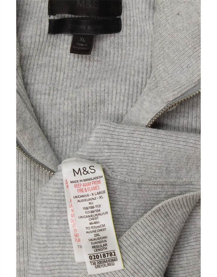 Marks & Spencer Mens Zip Neck Jumper Sweater XL Grey Polyester