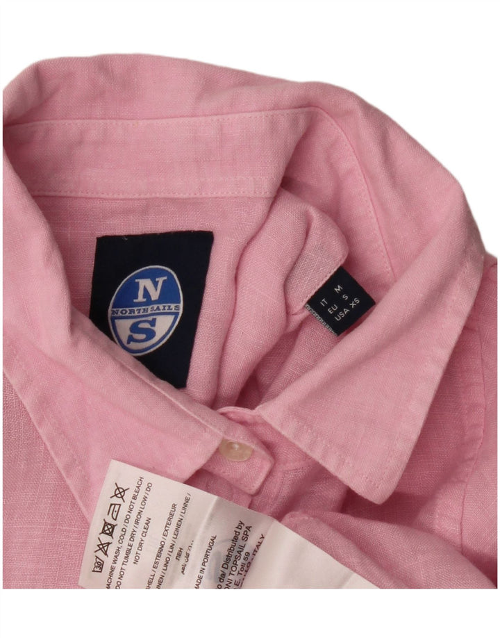 NORTH SAILS Womens Short Sleeve Shirt UK 14 Medium Pink Linen