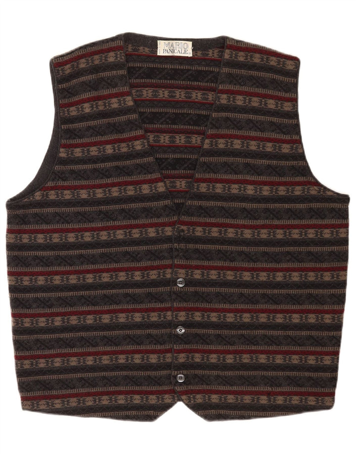 Vintage strik vest til mænd Medium Grey Fair Isle Virgin Wool