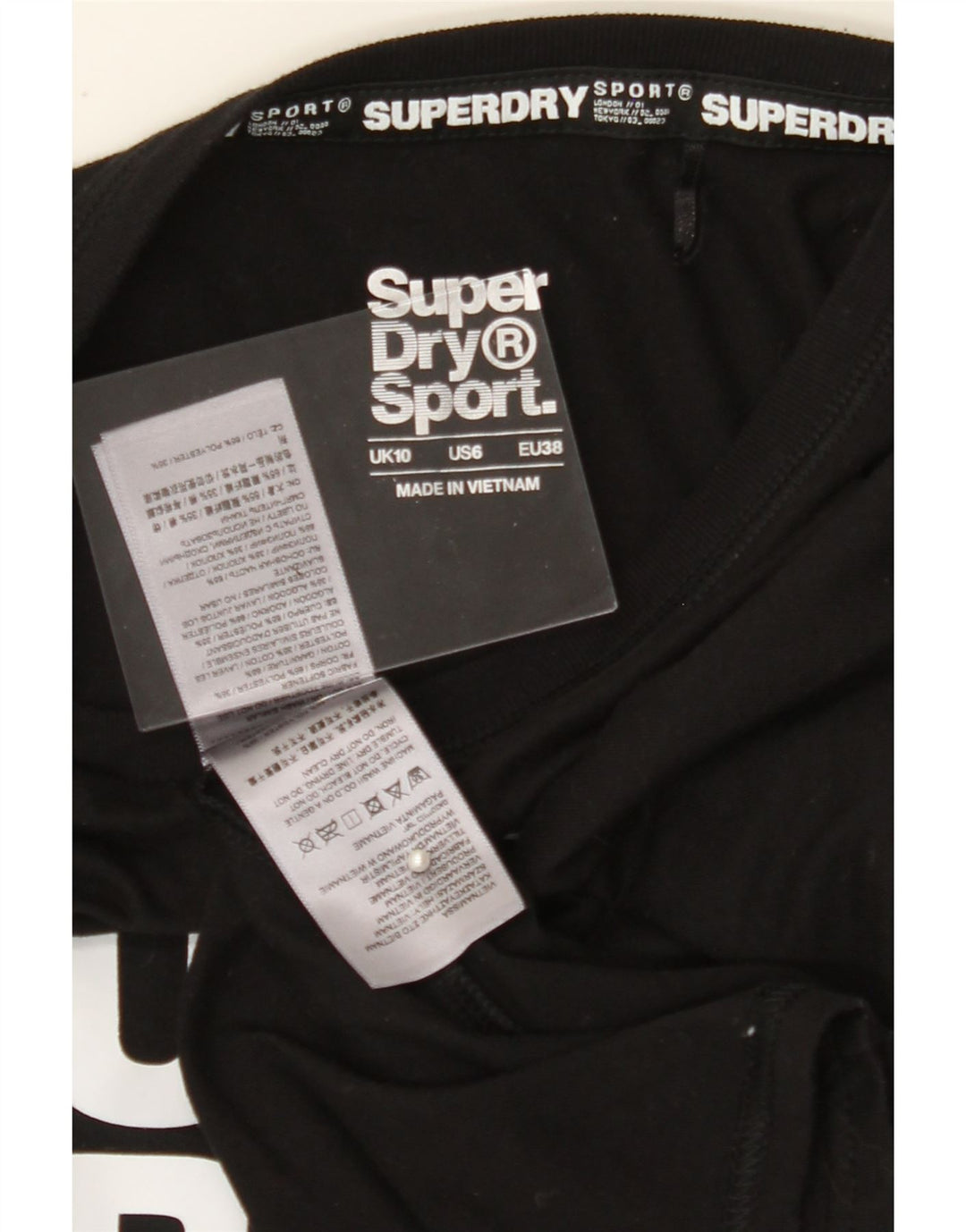 SUPERDRY Womens Graphic T-Shirt Top UK 10 Small  Black Polyester Vintage Superdry and Second-Hand Superdry from Messina Hembry 