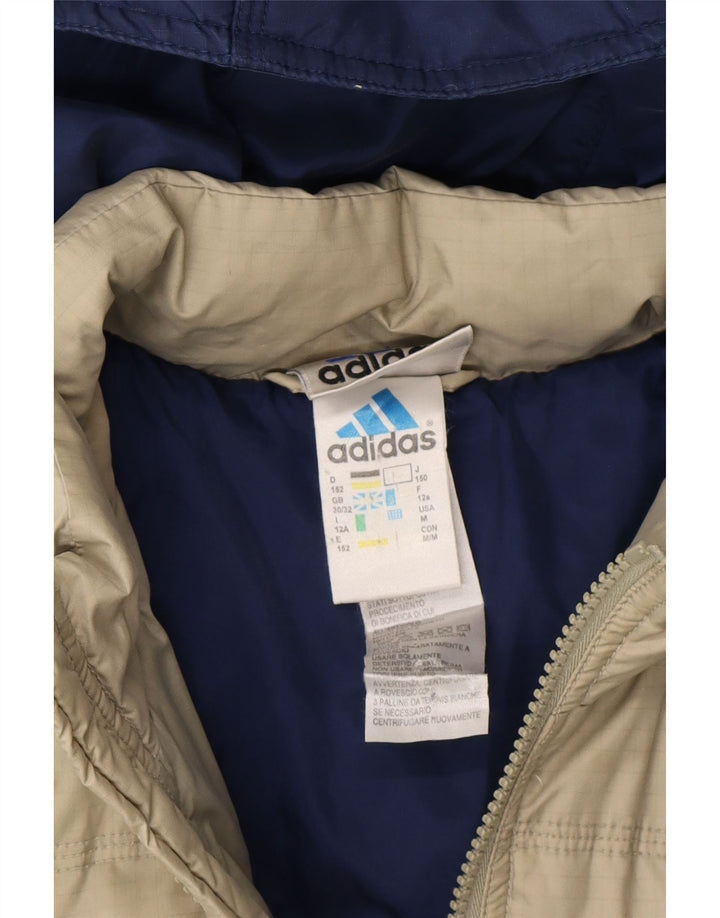 ADIDAS Boys Hooded Padded Jacket 11-12 Years Beige Colourblock Polyamide Vintage Adidas and Second-Hand Adidas from Messina Hembry 