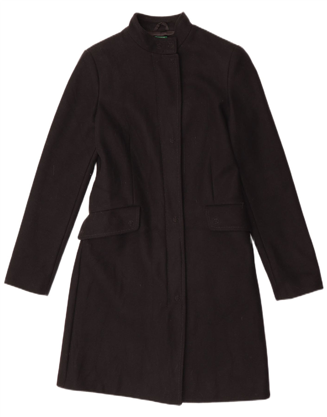 Benetton Womens Overcoat IT 42 Medium Black Wool