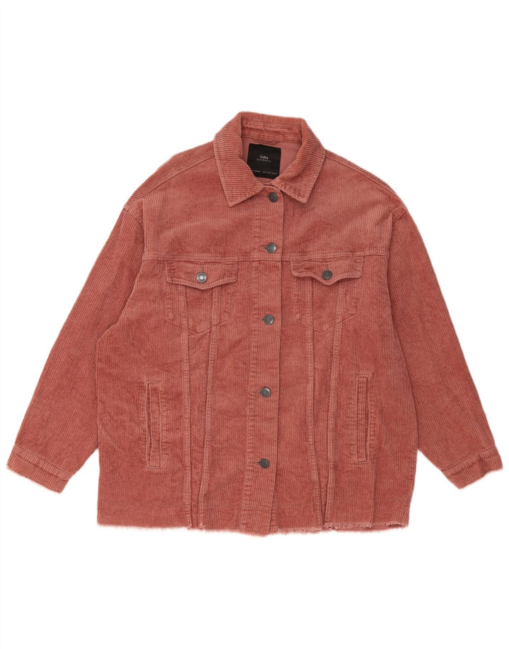 Zara Womens Oversized Corduroy Jacket UK 10 Small Pink Cotton