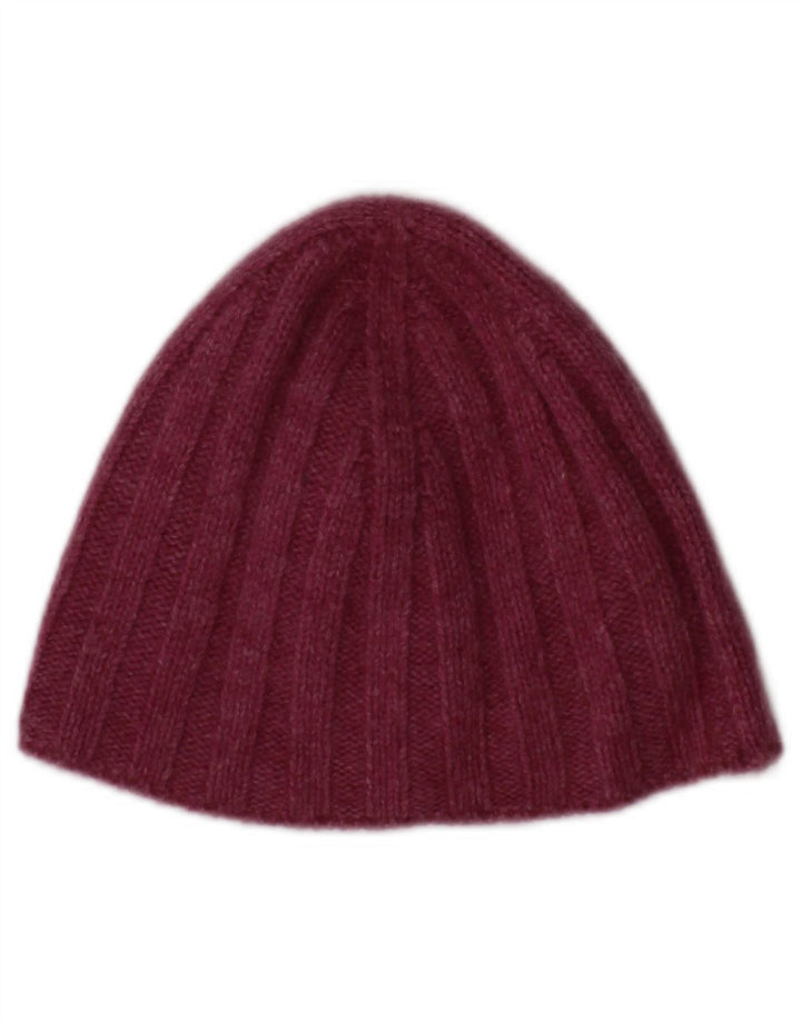 LACOSTE Womens Graphic Knit Beanie Hat Small Maroon Lambswool Classic