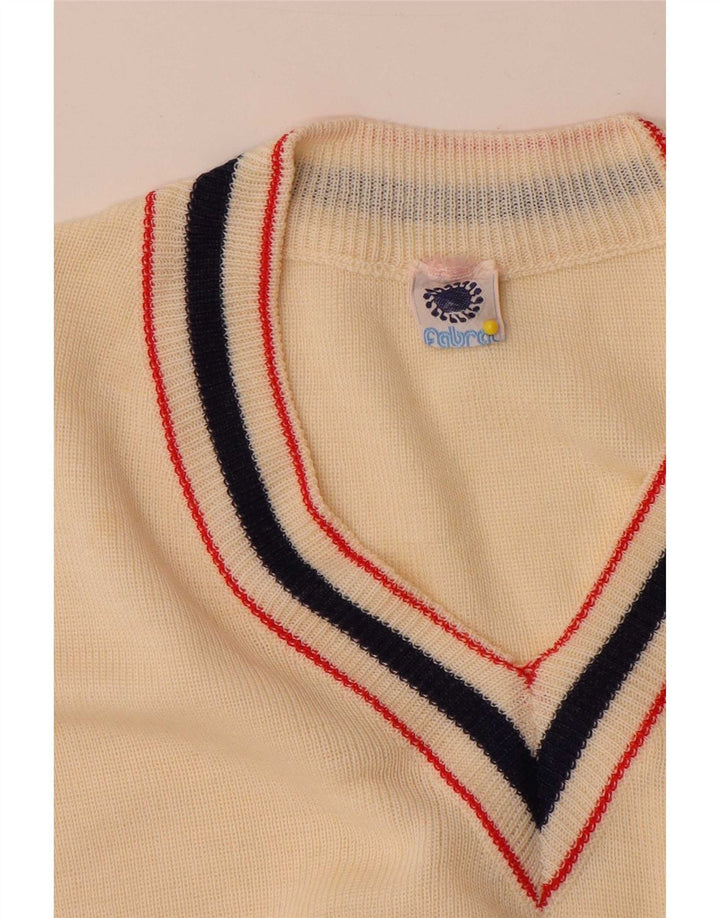 Vintage Mens Vest Tank Top Small Beige Acrylic