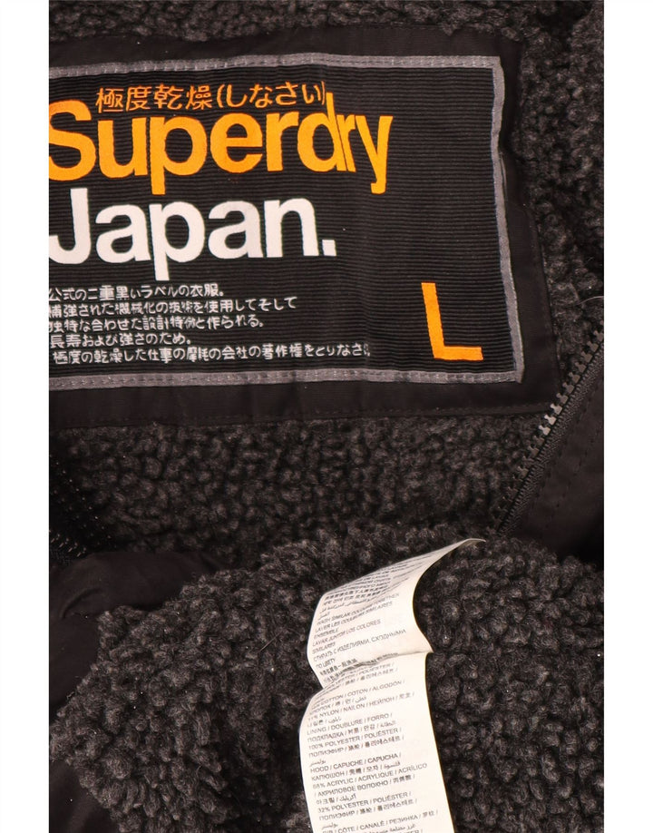 Superdry Womens Hooded Parka Jacket UK 16 Large Black Polyester