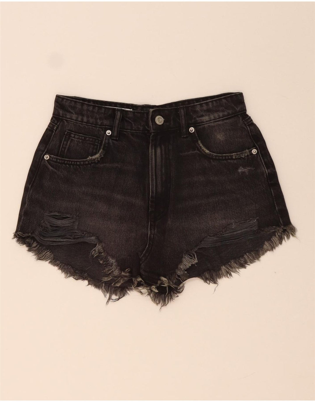 ZARA Womens Distressed Denim Shorts EU 34 2XS W24  Black
