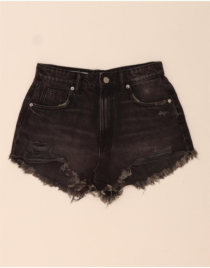 ZARA Womens Distressed Denim Shorts EU 34 2XS W24  Black
