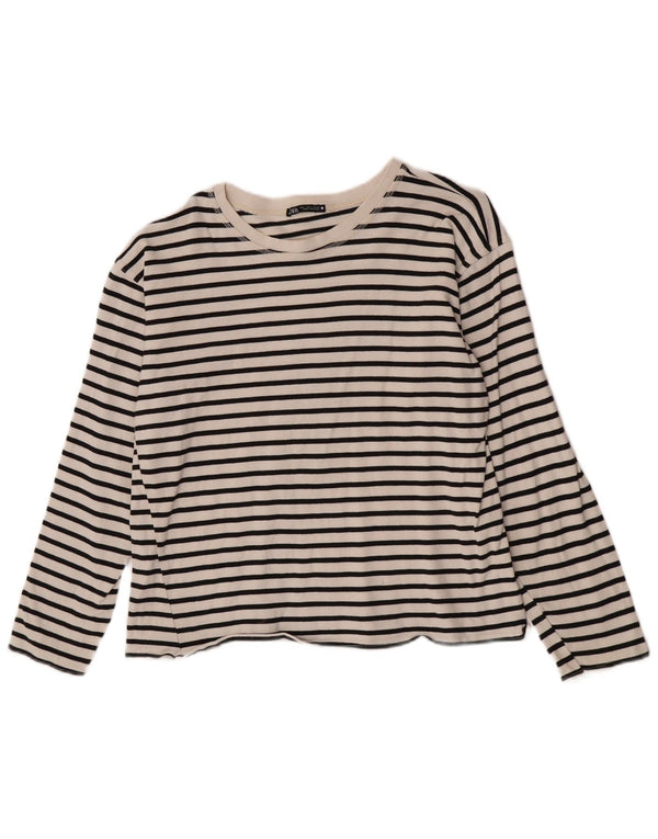 Top Zara da donna a maniche lunghe UK 14 grande cotone a righe bianche