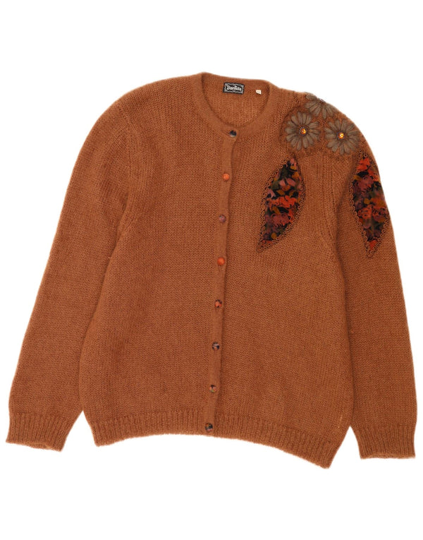 Pulover cardigan supradimensionat vintage pentru femei EU 42 Mohair floral mare maro