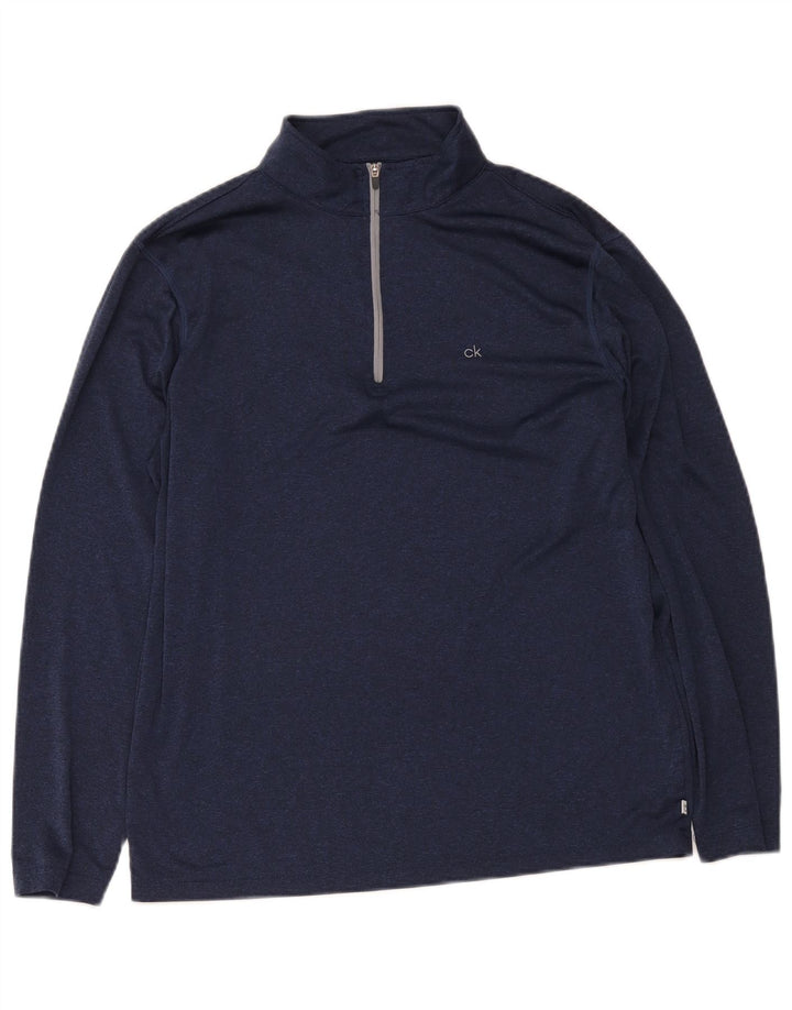 Calvin Klein Uomo Golf Zip Neck Pullover Tuta Top Large Blu Navy