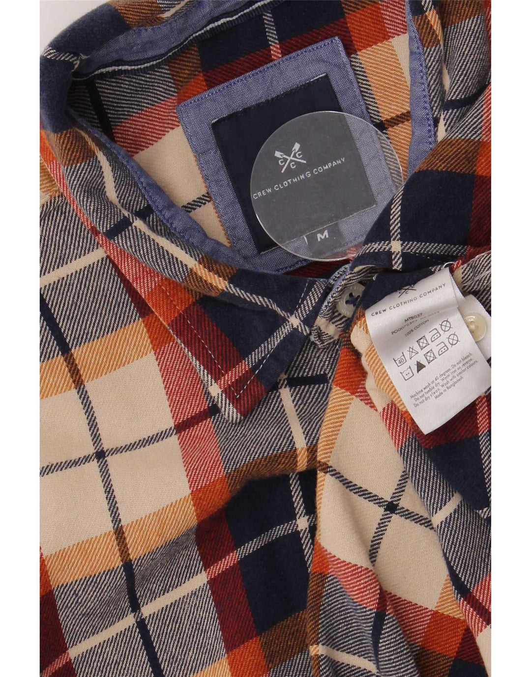 Crew Clothing Mens Flannel Shirt Medium Navy Blue Check Cotton