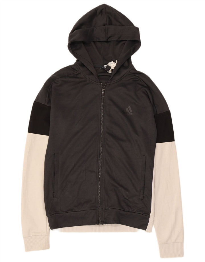 ADIDAS Mens Zip Hoodie Sweater Small Black Colourblock Polyester