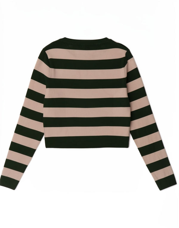 Zara Womens Crop Top Long Sleeve UK 14 Large Green Striped Viscose