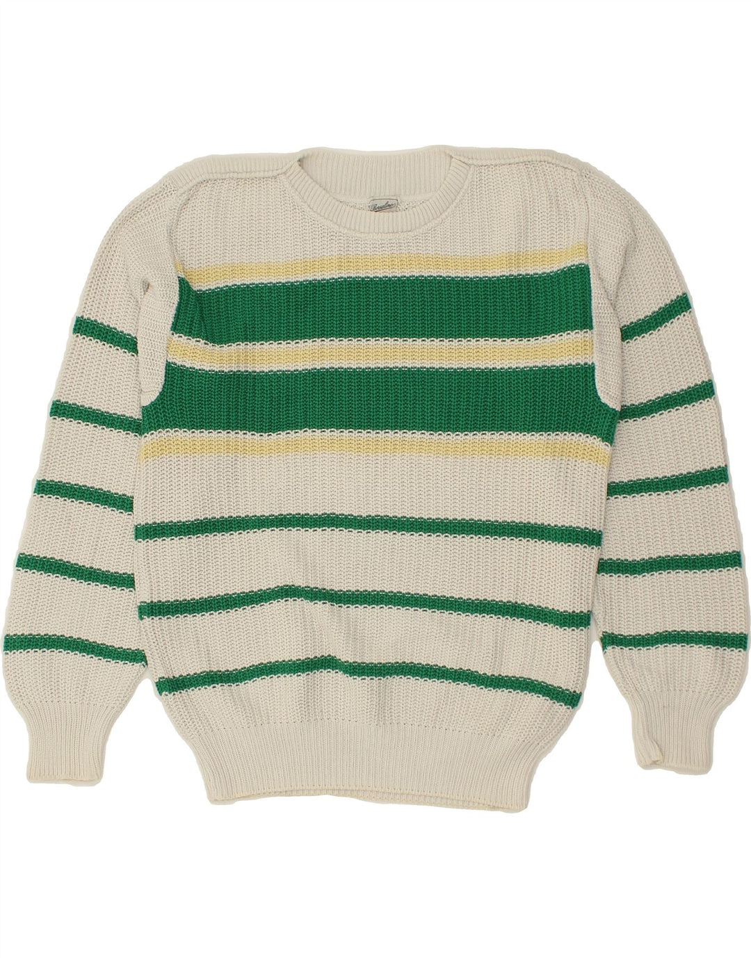 BORSALINO Womens Crew Neck Jumper Sweater UK 16 Large Green Striped | Vintage Borsalino | Thrift | Second-Hand Borsalino | Used Clothing | Messina Hembry 