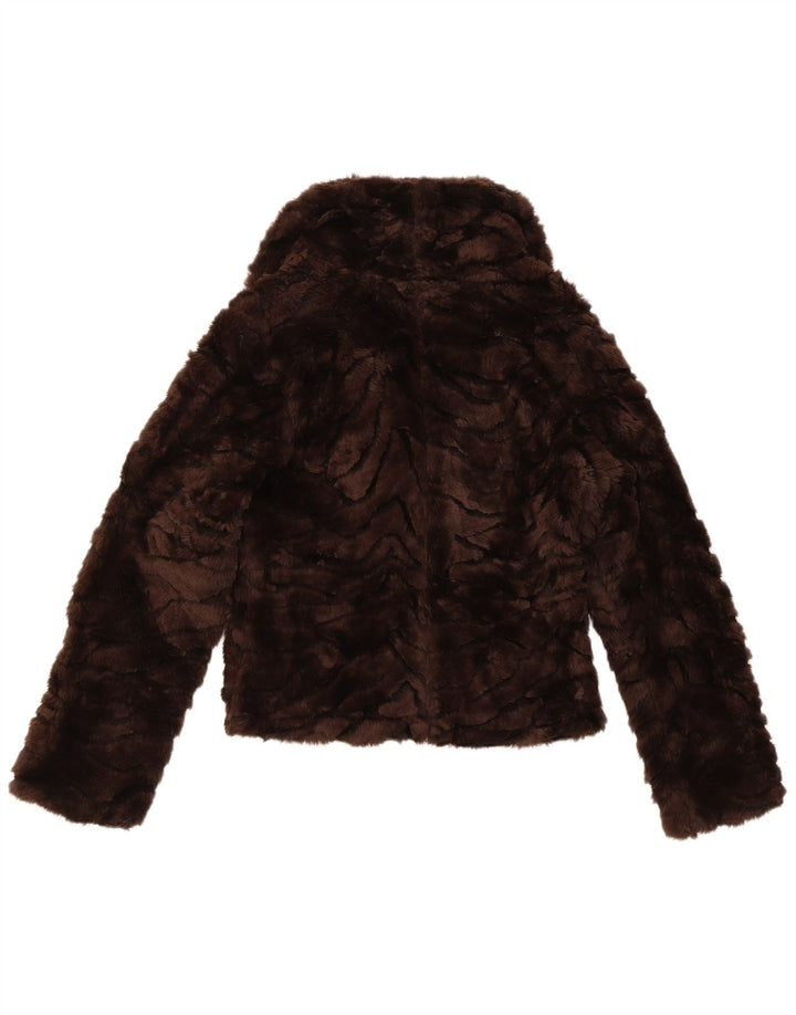 Vintage Womens Faux Fur Bomber Jacket UK 10 Small Brown Polyester