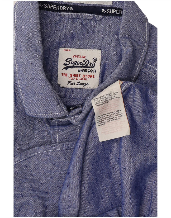 SUPERDRY Mens Shirt Large Blue Spotted Cotton
