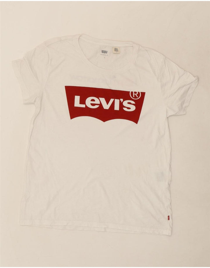 LEVI'S Womens Graphic T-Shirt Top UK 16 Large White Vintage Levi's and Second-Hand Levi's from Messina Hembry 