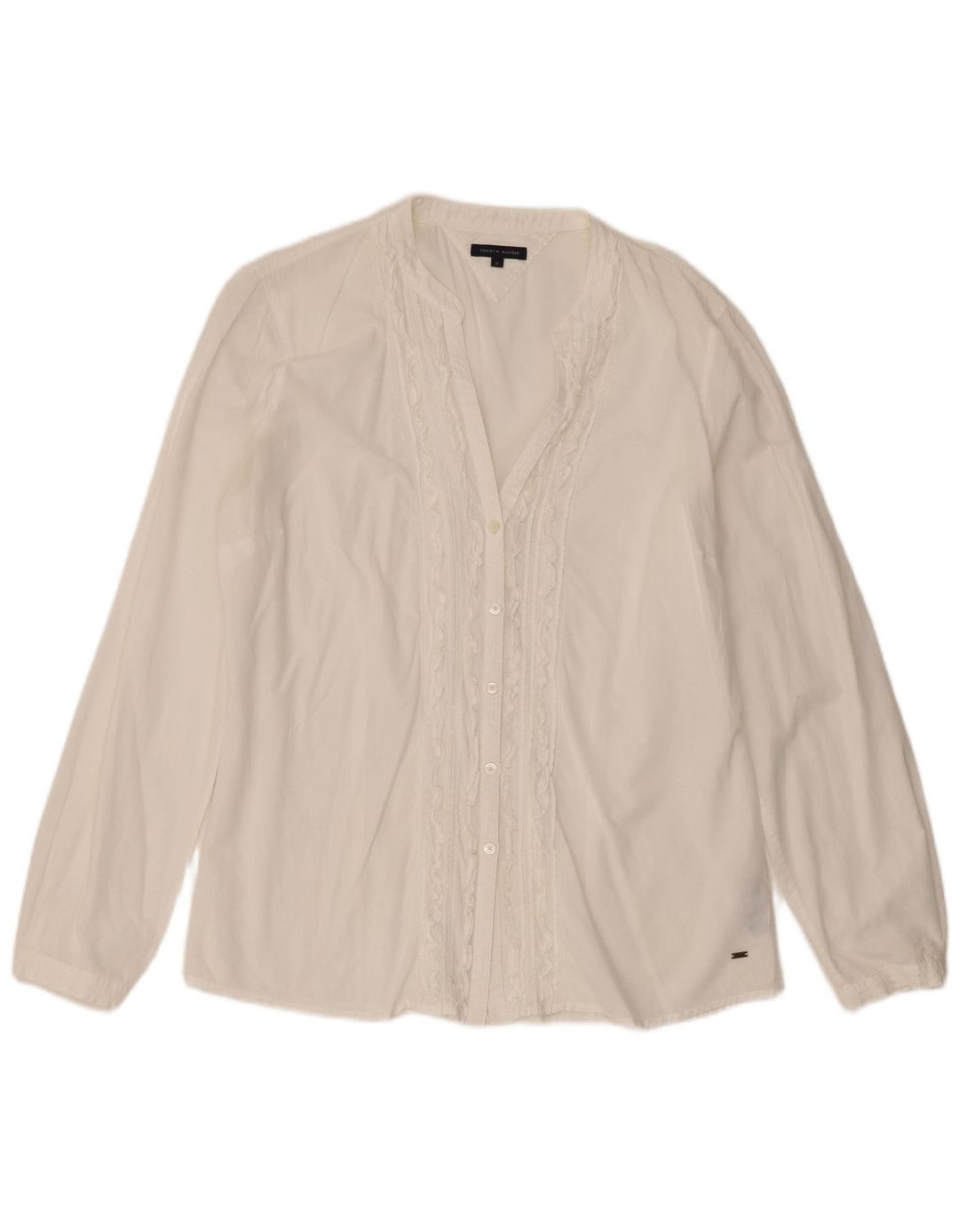 Tommy Hilfiger Dame Flæse Front Shirt US 12 Stor hvid bomuld
