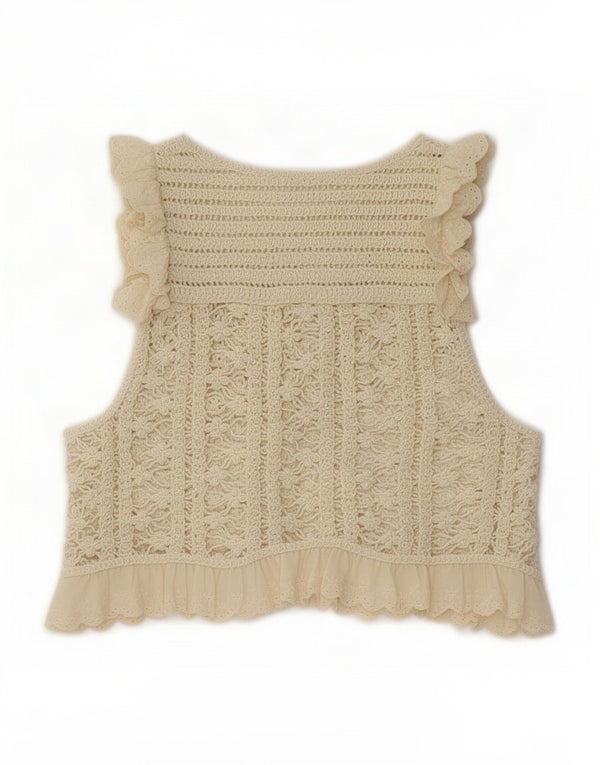 Zara Damen Crop Crochet Vest Top UK 10 Small Beige