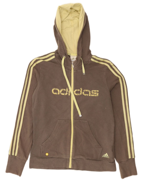 Adidas Womens Graphic Zip Hoodie Sweater UK 12 Medium Grey Cotton