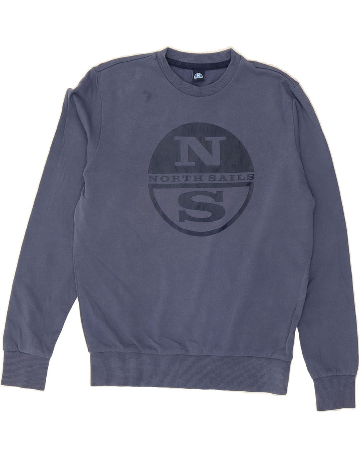 NORTH SAILS Mens Graphic Sweatshirt Jumper Small Navy Blue Cotton Vintage North Sails and Second-Hand North Sails from Messina Hembry 